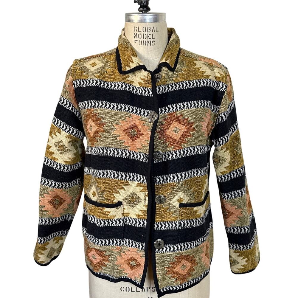 Jane Ashley Southwestern Aztec Woven Blanket Jacket Size Petite Medium